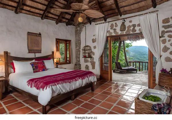 Tropical Rustic Bedroom With View