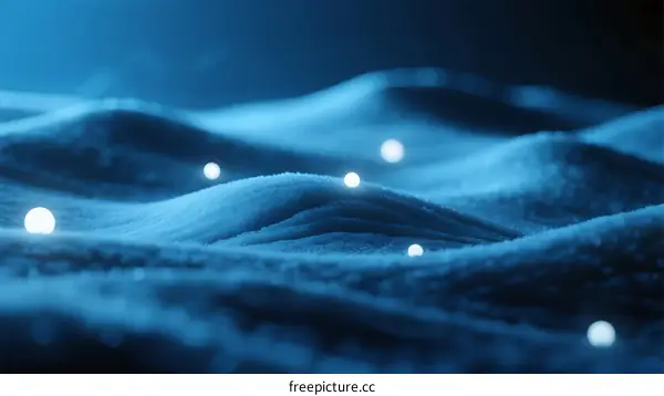 Glowing Particles Floating Over Wavy Blue Textured Surface