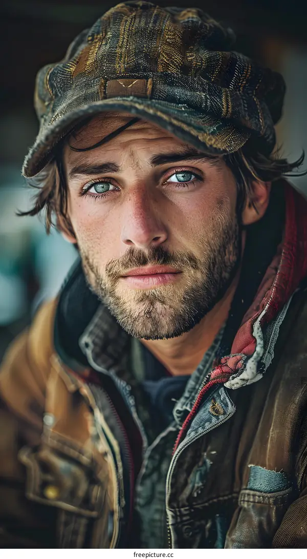 Close Up Portrait of a Man in a Cap and Jacket