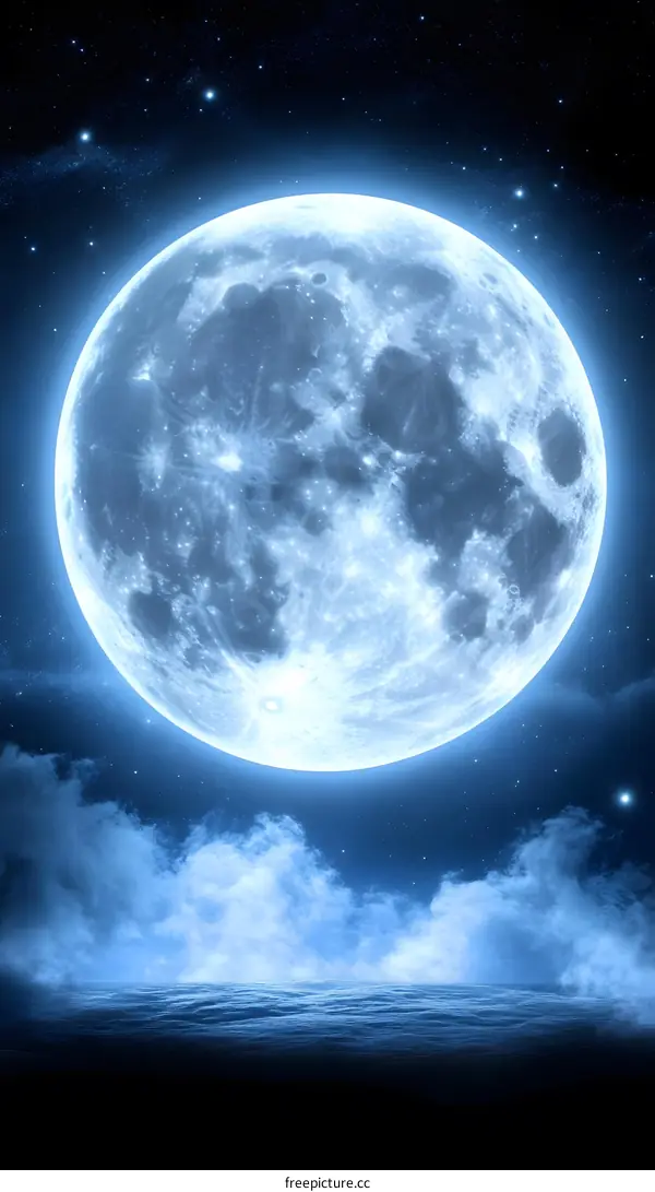 Full Moon Night Sky with Stars and Clouds