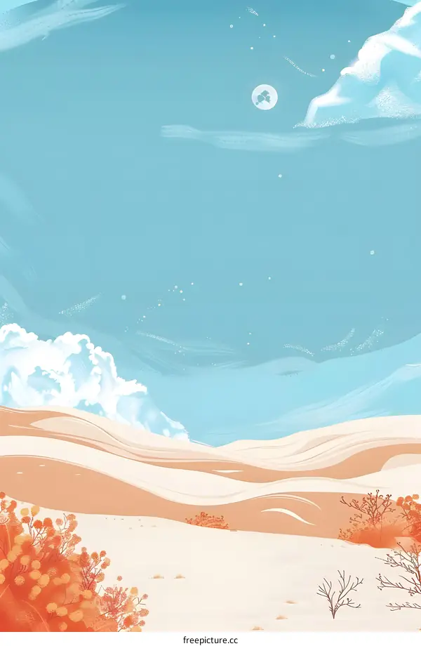 Beautiful Minimalist Illustration of a Desert Landscape with a Blue Sky and a Full Moon