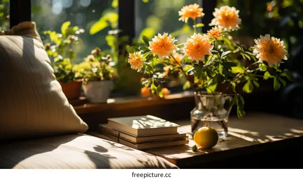 Floral Beauty by the Window: An arrangement of vibrant orange flowers