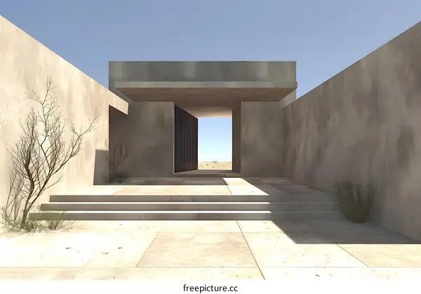 Minimalist Concrete Architecture in Desert Landscape
