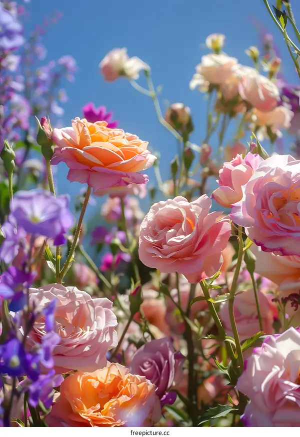 Close Up Of Pink Roses Blooming In The Garden