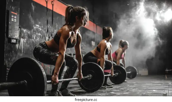 Women Weightlifting in Gym Strong Athletic Females