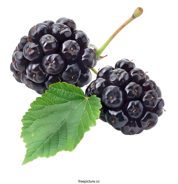 [Transparent Background PNG]Two Blackberries with Leaf