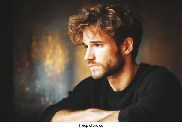 Close Up Portrait of a Thoughtful Caucasian Man