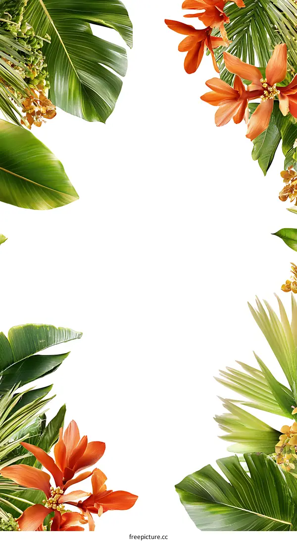 Tropical Leaves and Flowers Frame