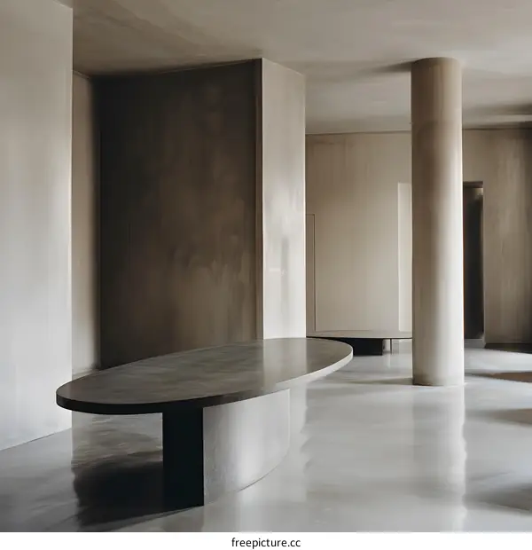 Minimalist Interior Design with Concrete Table and Columns