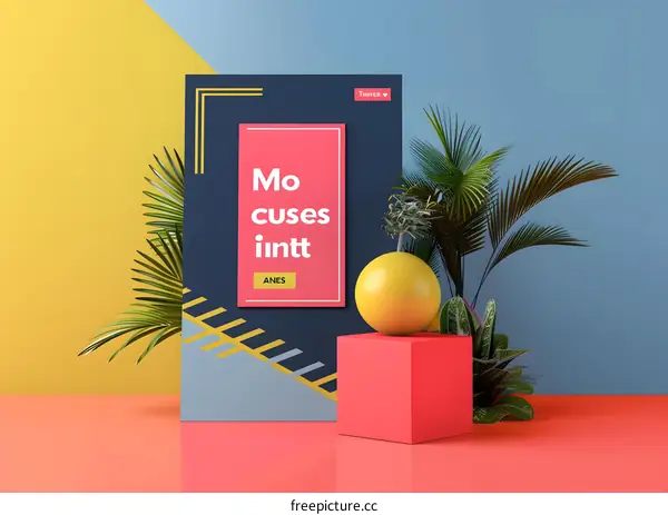 Minimalist 3D Illustration of a Blue Wall with a Red Square