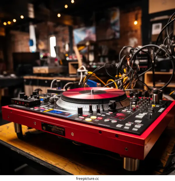 Red Turntable in a Workshop