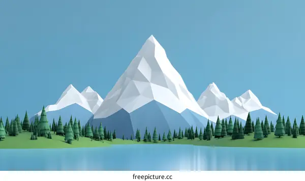 Low Poly Mountains and Forest Landscape