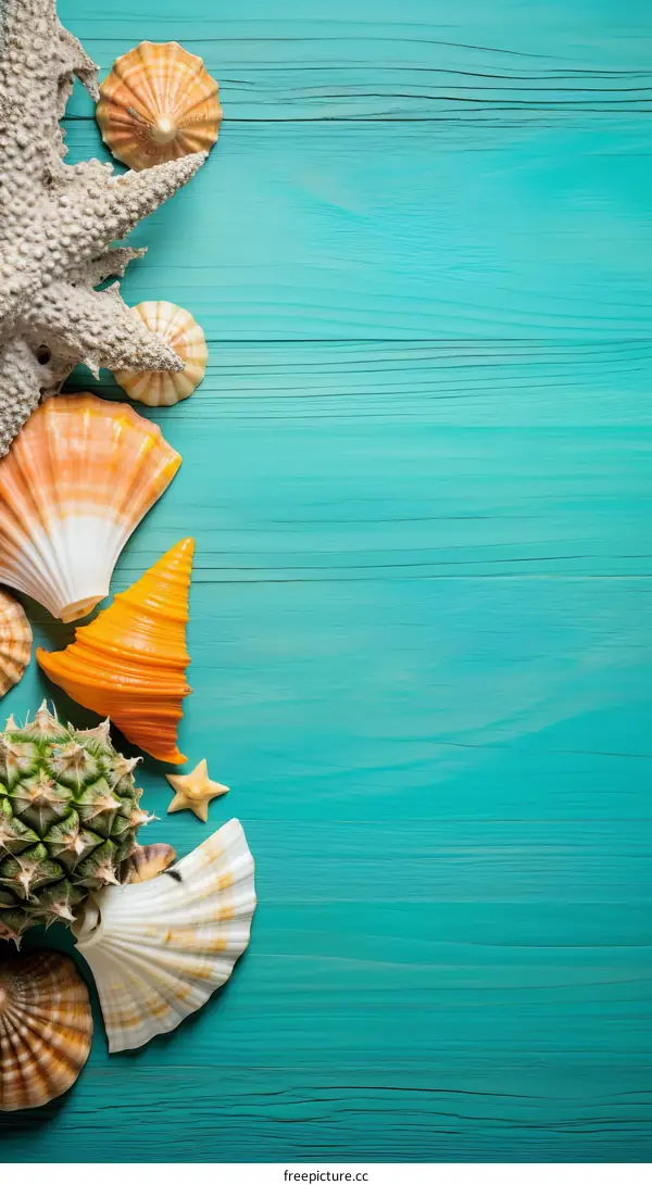 Tropical Beach Paradise with Seashells and Starfish