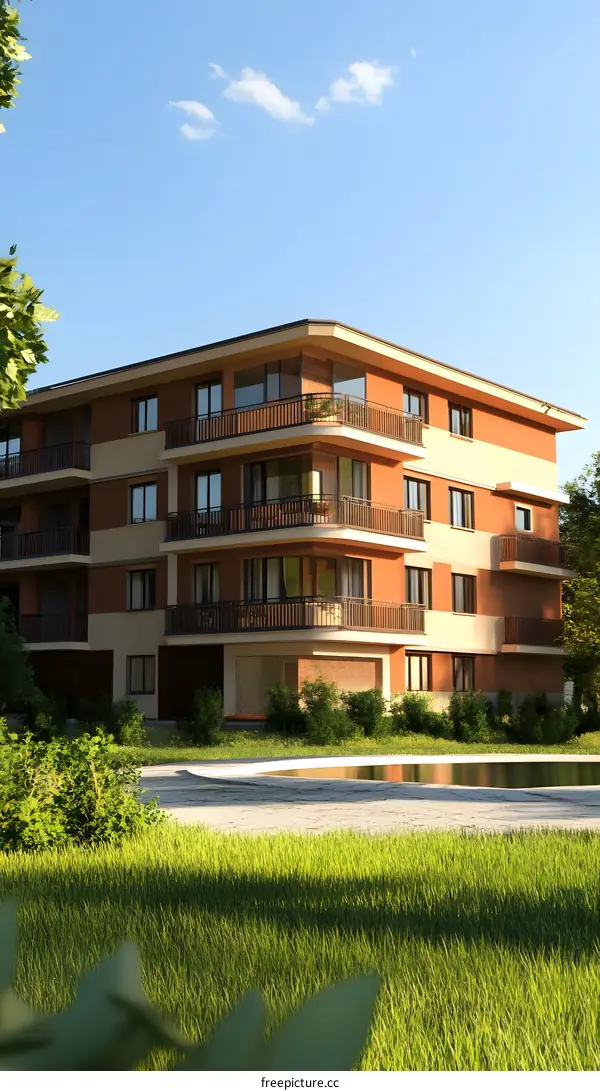 Modern Apartment Building with Swimming Pool