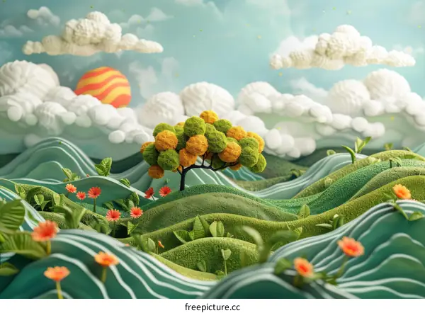An artistic 3D rendering of a beautiful natural landscape