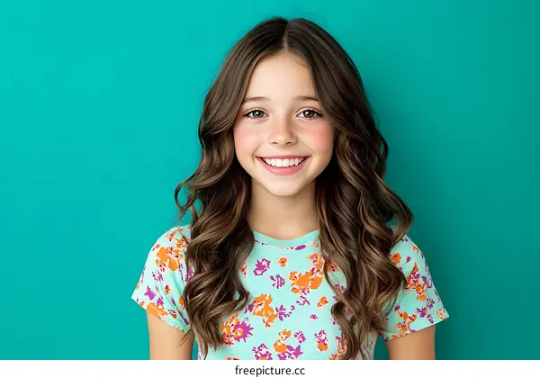 Smiling Girl with Floral Print Tee