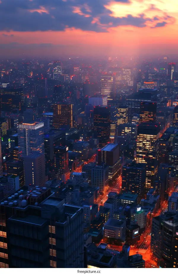 A Beautiful Night Cityscape with Sunset