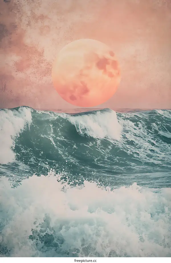 Ocean Waves And Moon Digital Art
