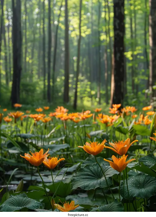 Vibrant Wildflowers Blooming in a Forest