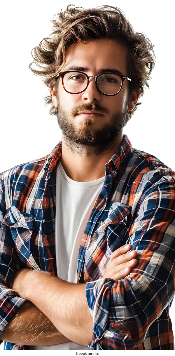Young Man with Plaid Shirt and Glasses