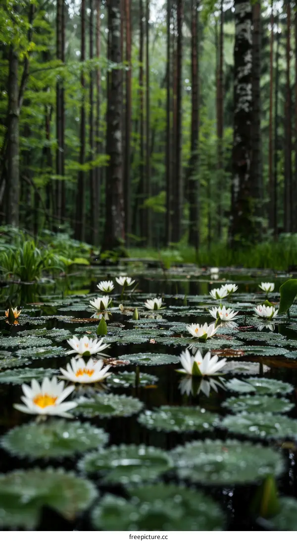 Mystical Pond in a Dense Forest