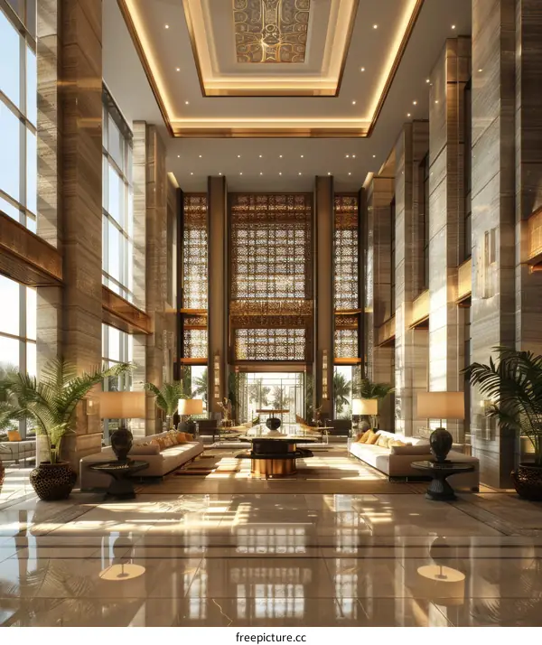 Luxury Hotel Lobby Interior Design Illustration
