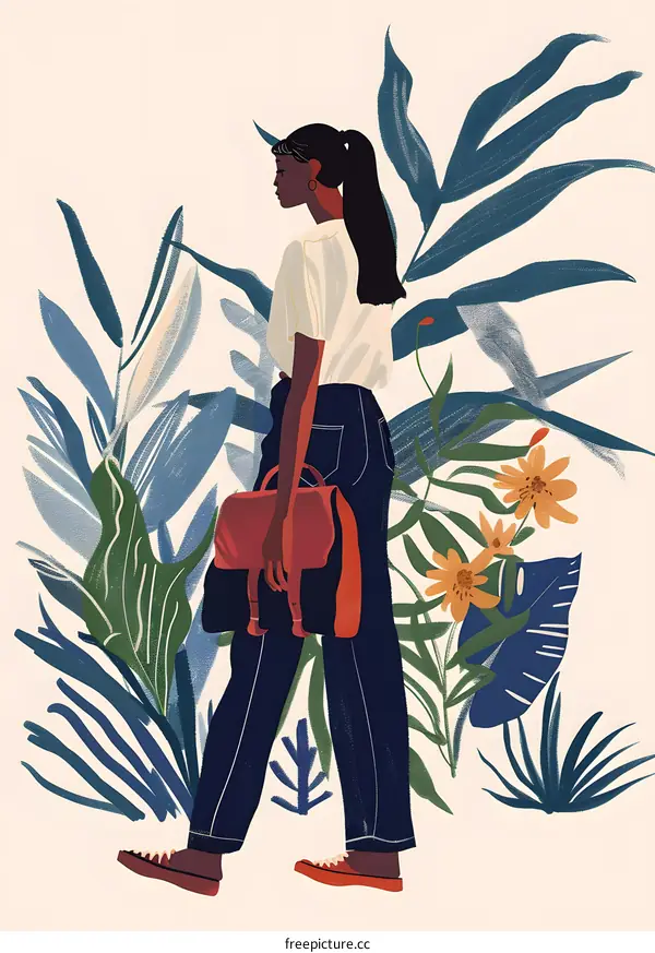Woman Walking Through Tropical Plants