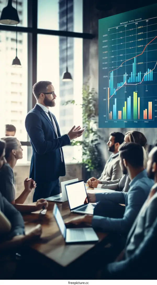 Businessman giving a presentation to a group of people in a conference room