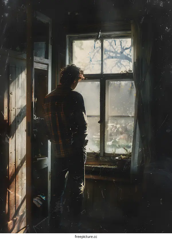 Man looking out the window