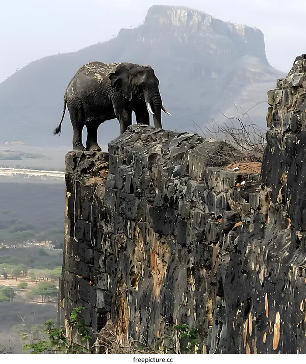 Elephant balancing on a rock
