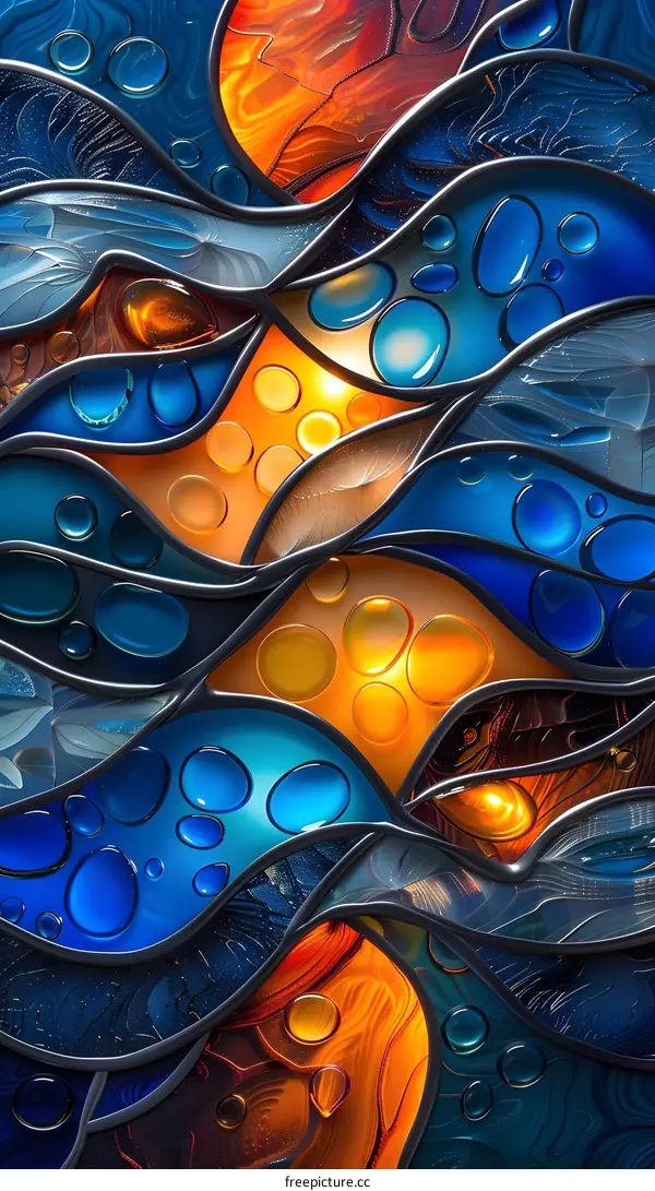 Abstract Stained Glass Art With Blue and Orange