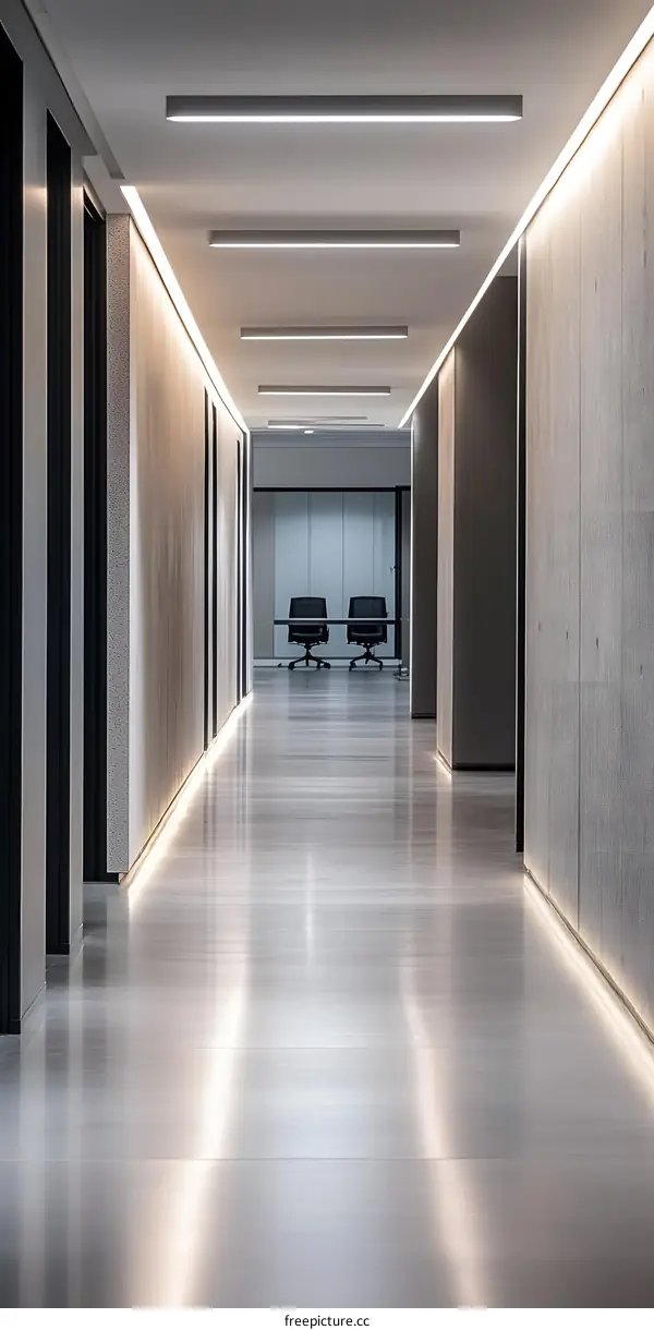 Modern Office Hallway Interior Design With Minimalist Lighting