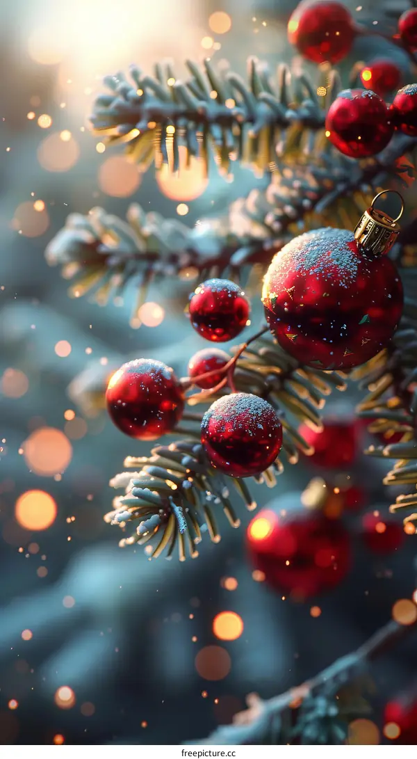 Red Christmas Ornaments on a Festive Tree