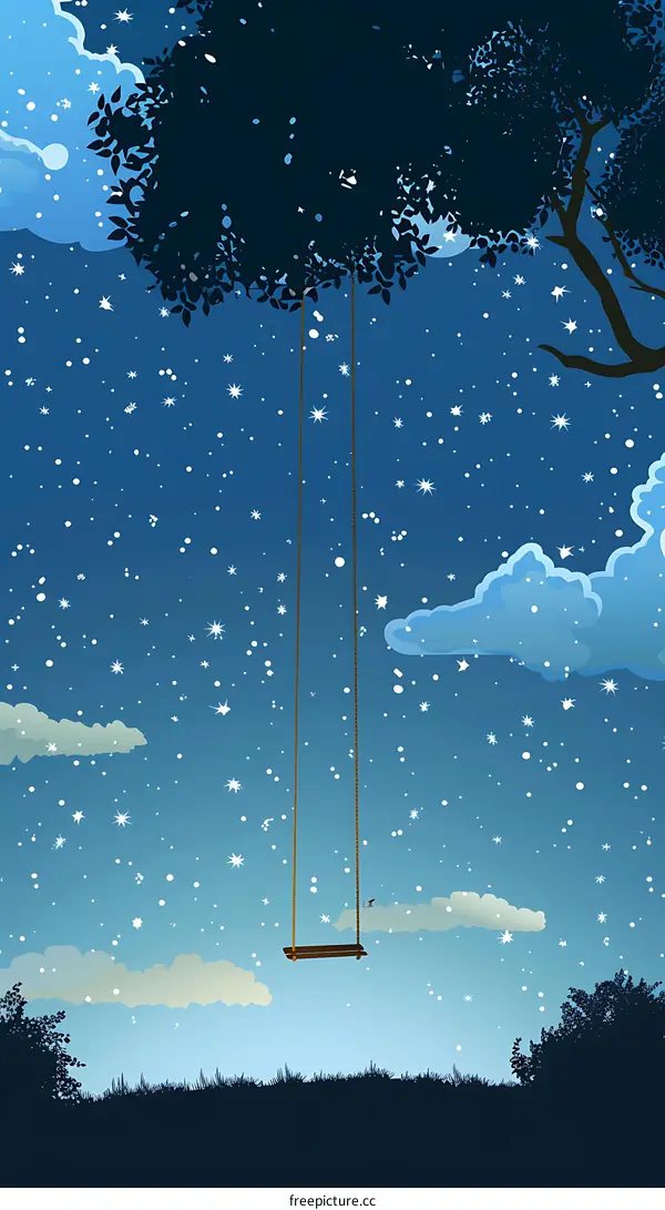 Night Sky with Swing Under a Tree