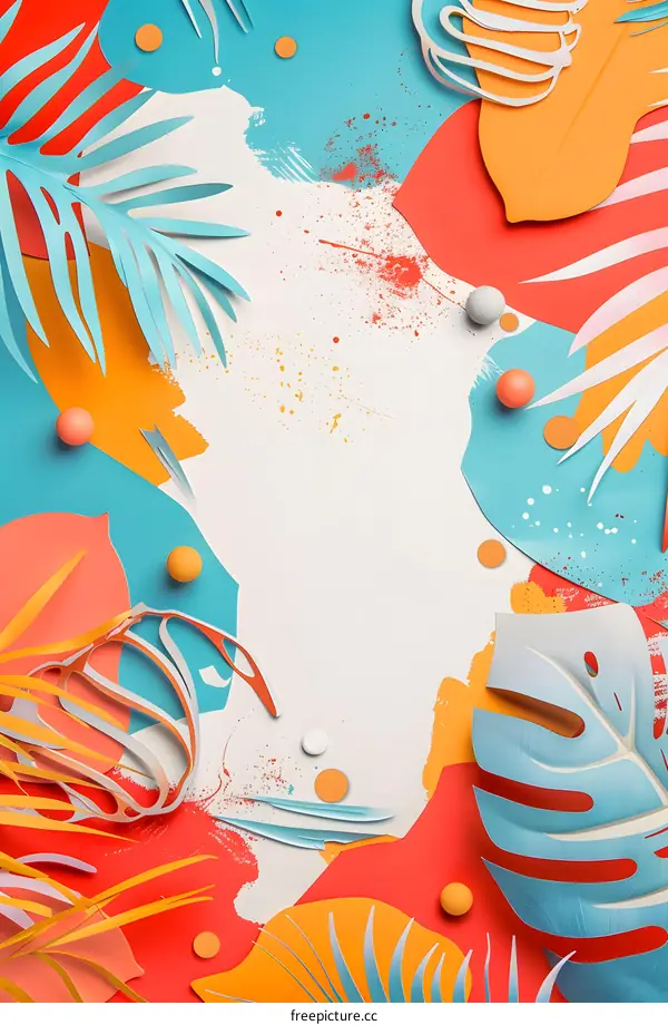 Summer Tropical Paper Cut Background With Orange Yellow And Blue Colors