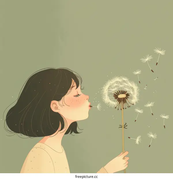 Girl Blowing Dandelion Seeds