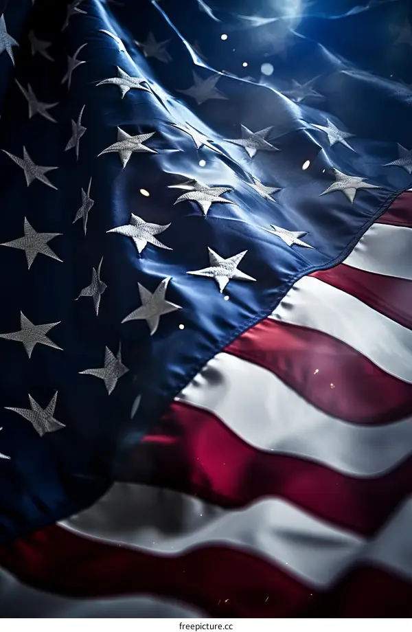 Close up of the American flag waving in the wind