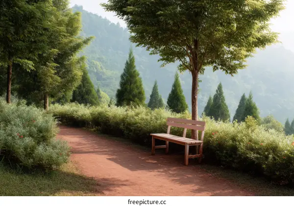 Peaceful Park Bench Scenic Landscape