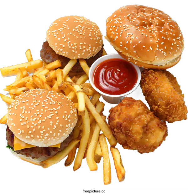 [Transparent Background PNG]Delicious Fast Food Meal With Burgers, Fries And Nuggets
