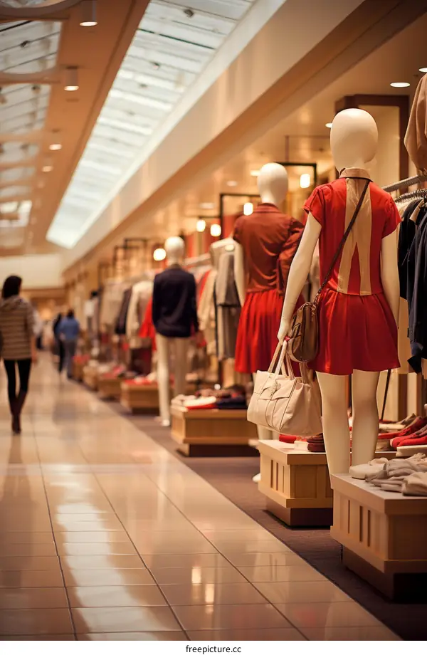 Fashion store interior with mannequins displaying clothes