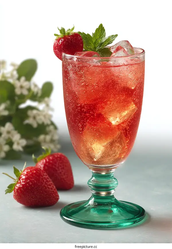 Strawberry Cocktail in a Green Glass