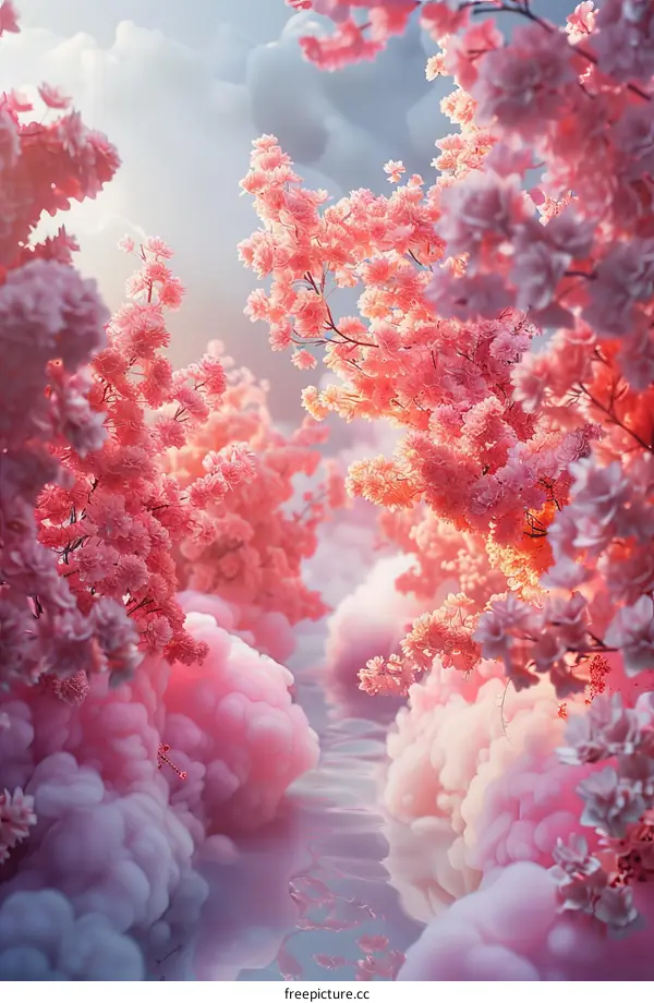 Pink Cherry Blossom Trees in a Fantastical Landscape