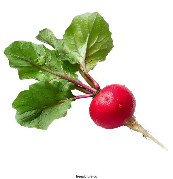 [Transparent Background PNG]Fresh red radish with green leaves isolated on white background