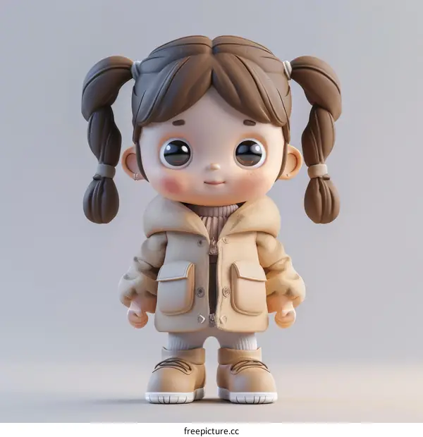 Cute 3D Cartoon Character of a Girl in a Winter Outfit