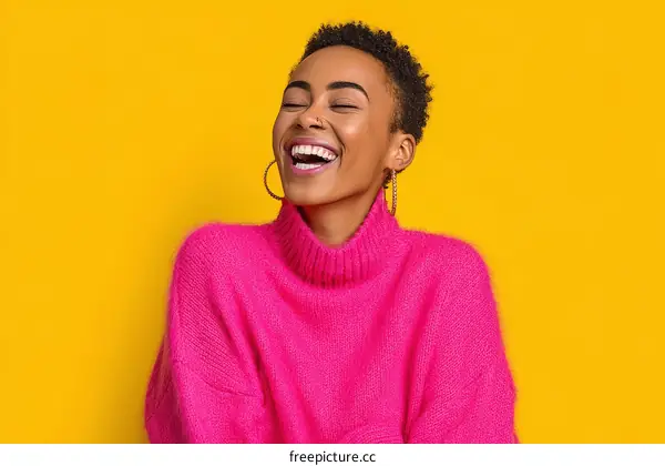Joyful Woman in Vibrant Pink Sweater