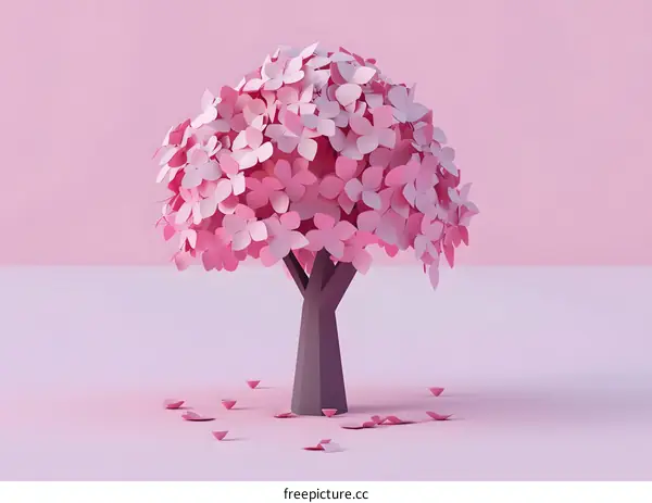 Pink Paper Craft Tree Minimalist Background