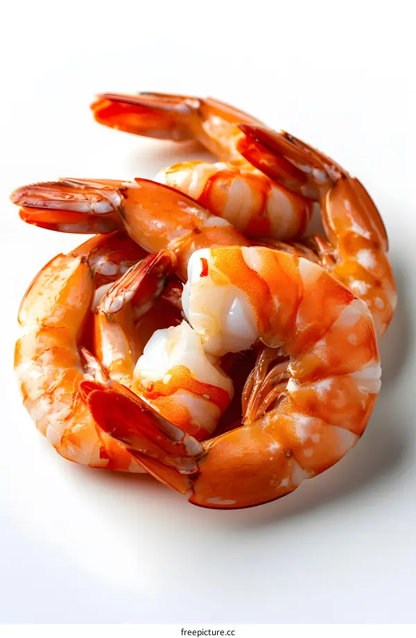 Cooked Tiger Prawns on a White Background