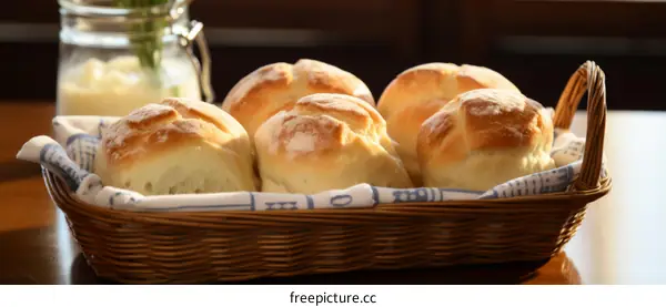 Freshly baked bread rolls in a basket