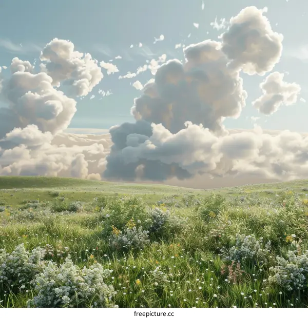 Stunning Cloud Field Over Lush Meadow