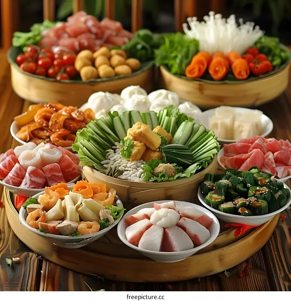 Assortment of fresh hot pot ingredients